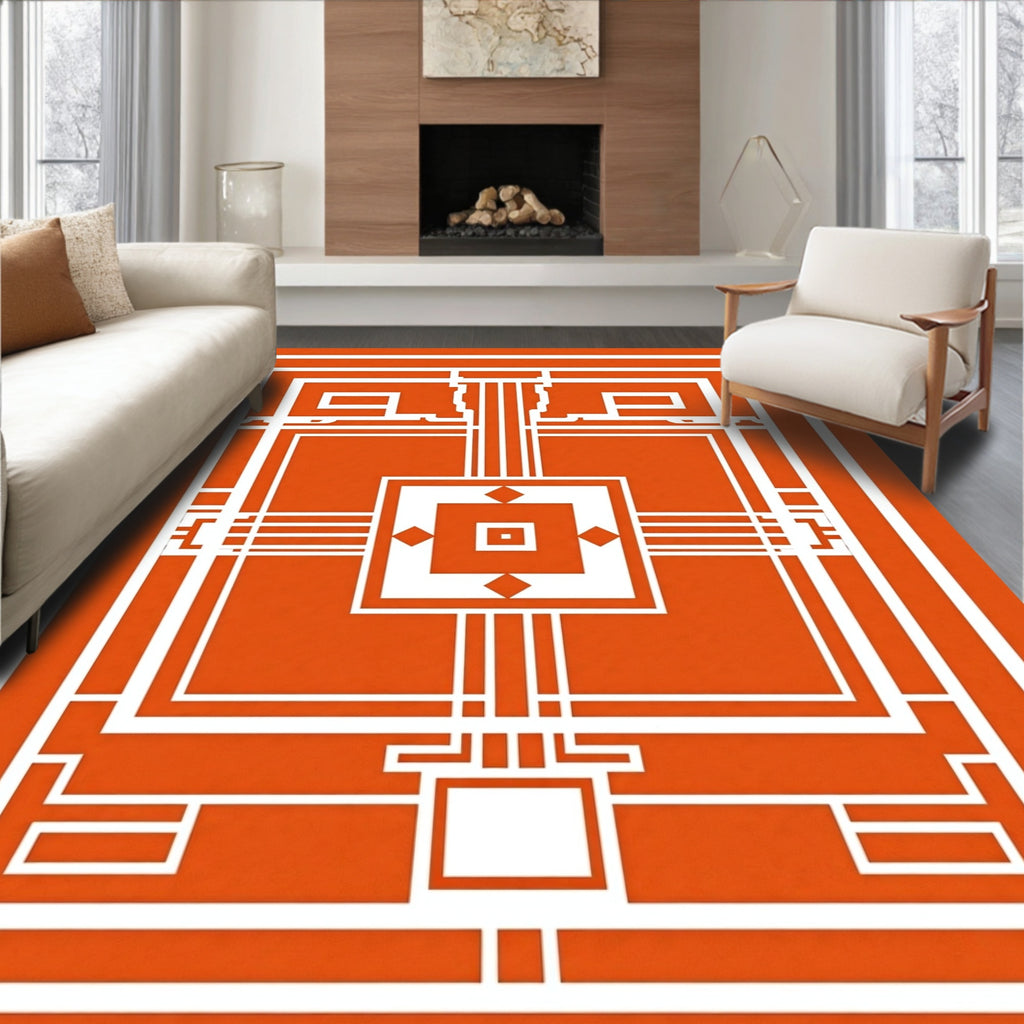 Orange 2 Tone Geometric Pattern Rug