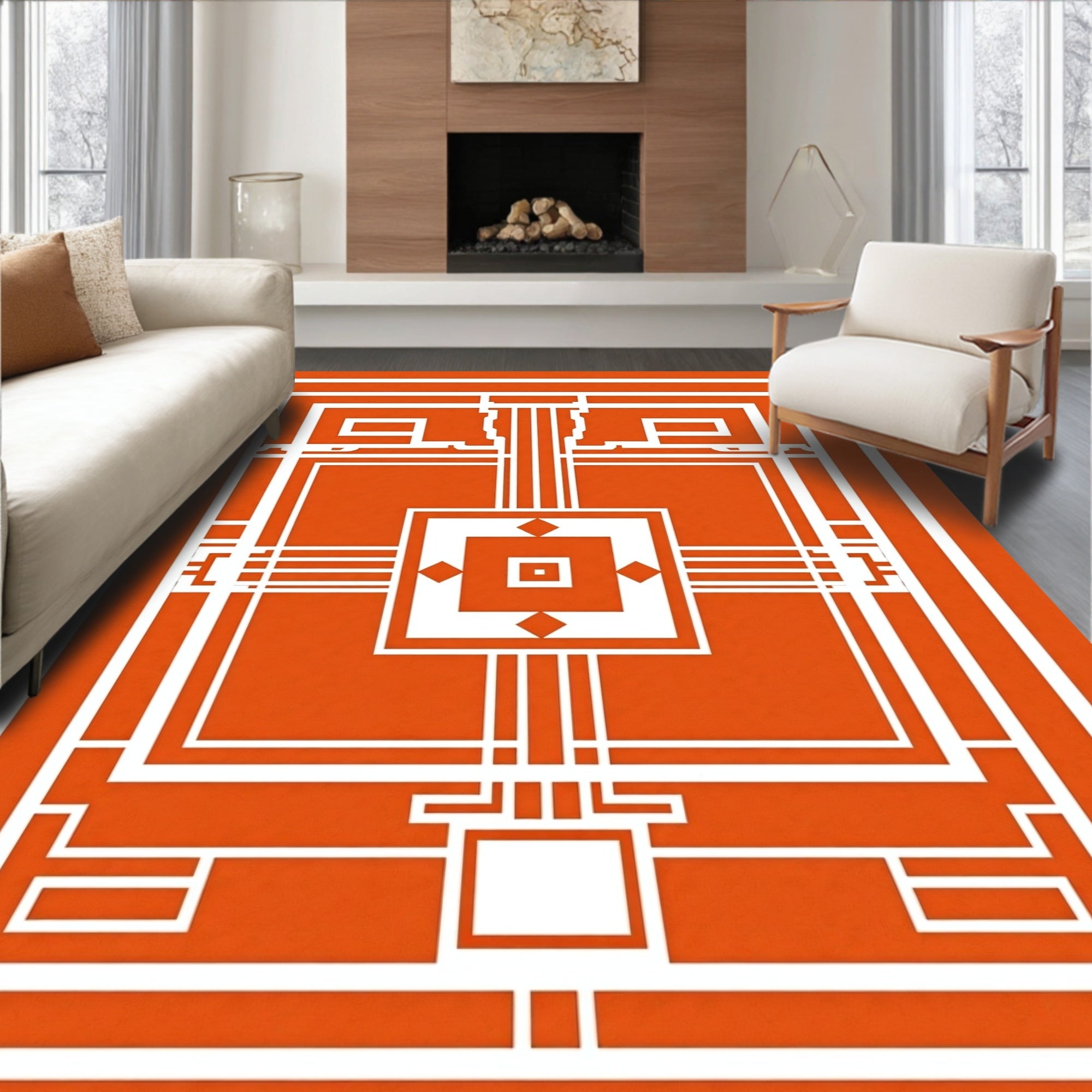Orange 2 Tone Geometric Pattern Rug