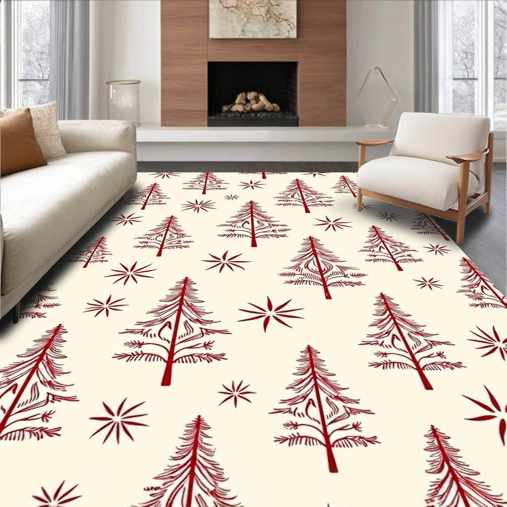Red Pine Star Pattern Rug