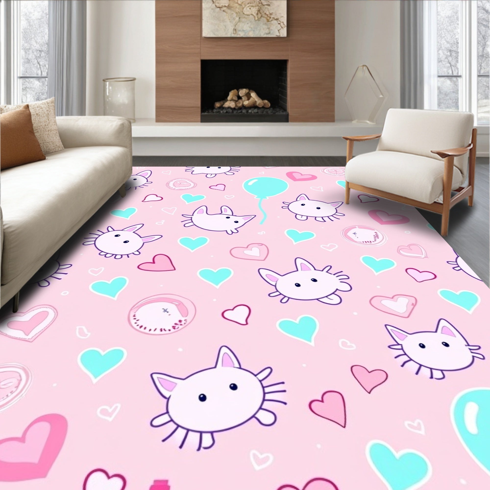 Cute Whimsical Creature Heart Pattern Rug