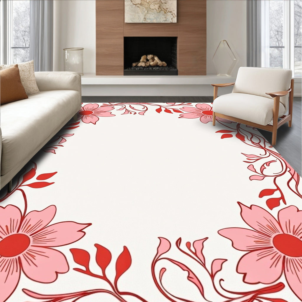 Pink floral vines pattern Rug