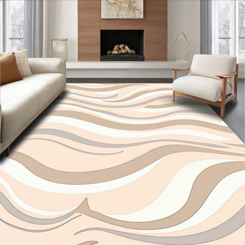 Modern Swirling Cream Beige Lines Rug
