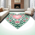 Floral Heart Patterned Mint Pink Rug