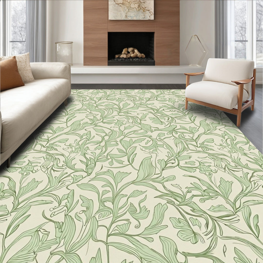 Nature Inspired Green Leaf Pattern Rug