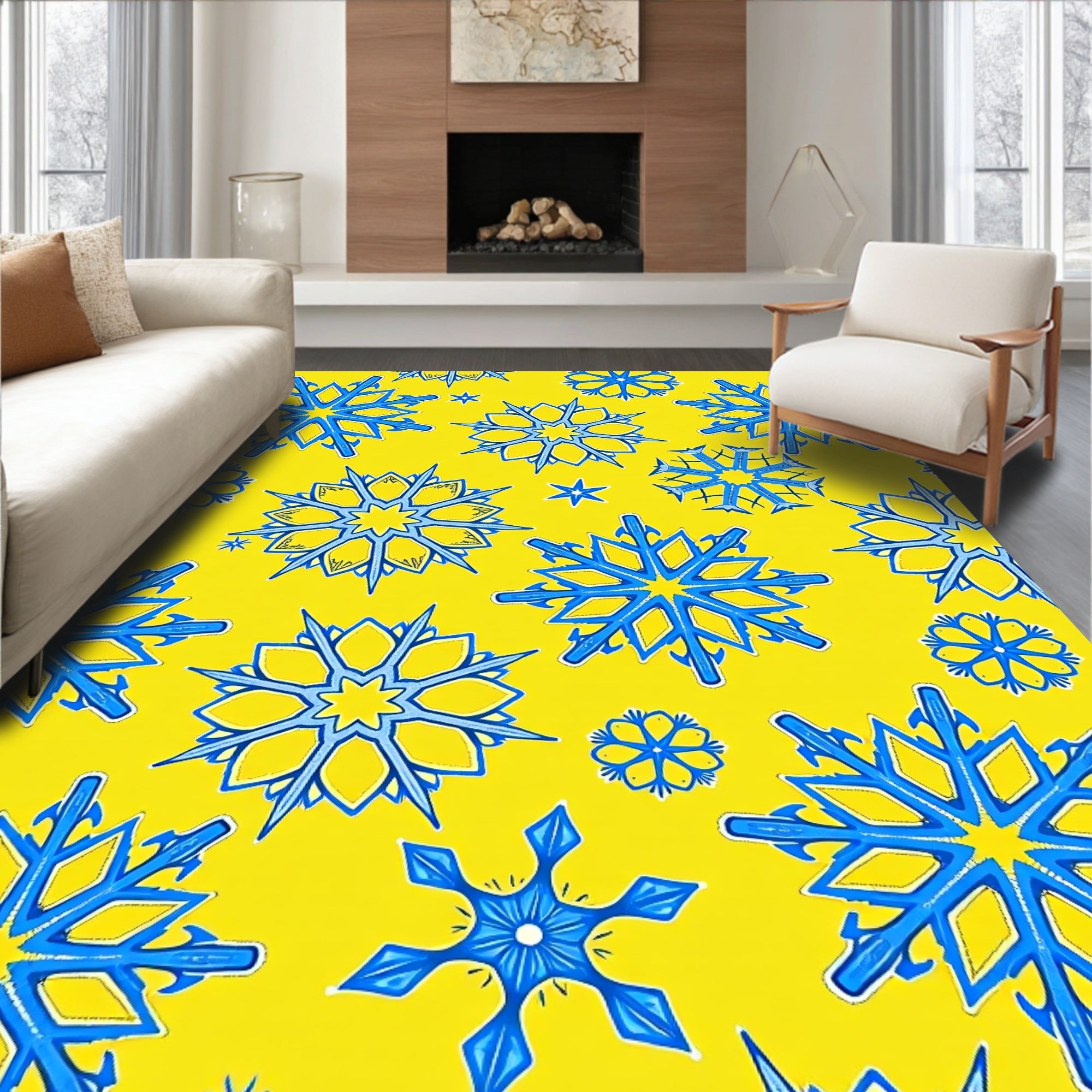 Blue 2 Snowflake Pattern Rug