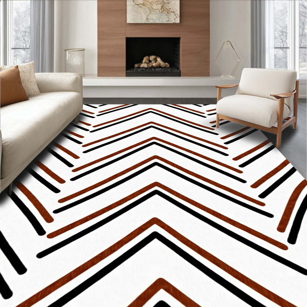 Abstract Chevron Pattern Black Brown Rug