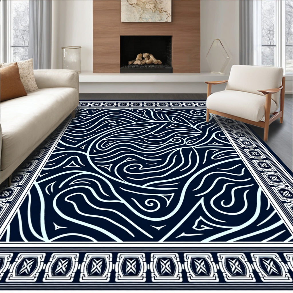 Abstract Swirls Border Pattern Rug