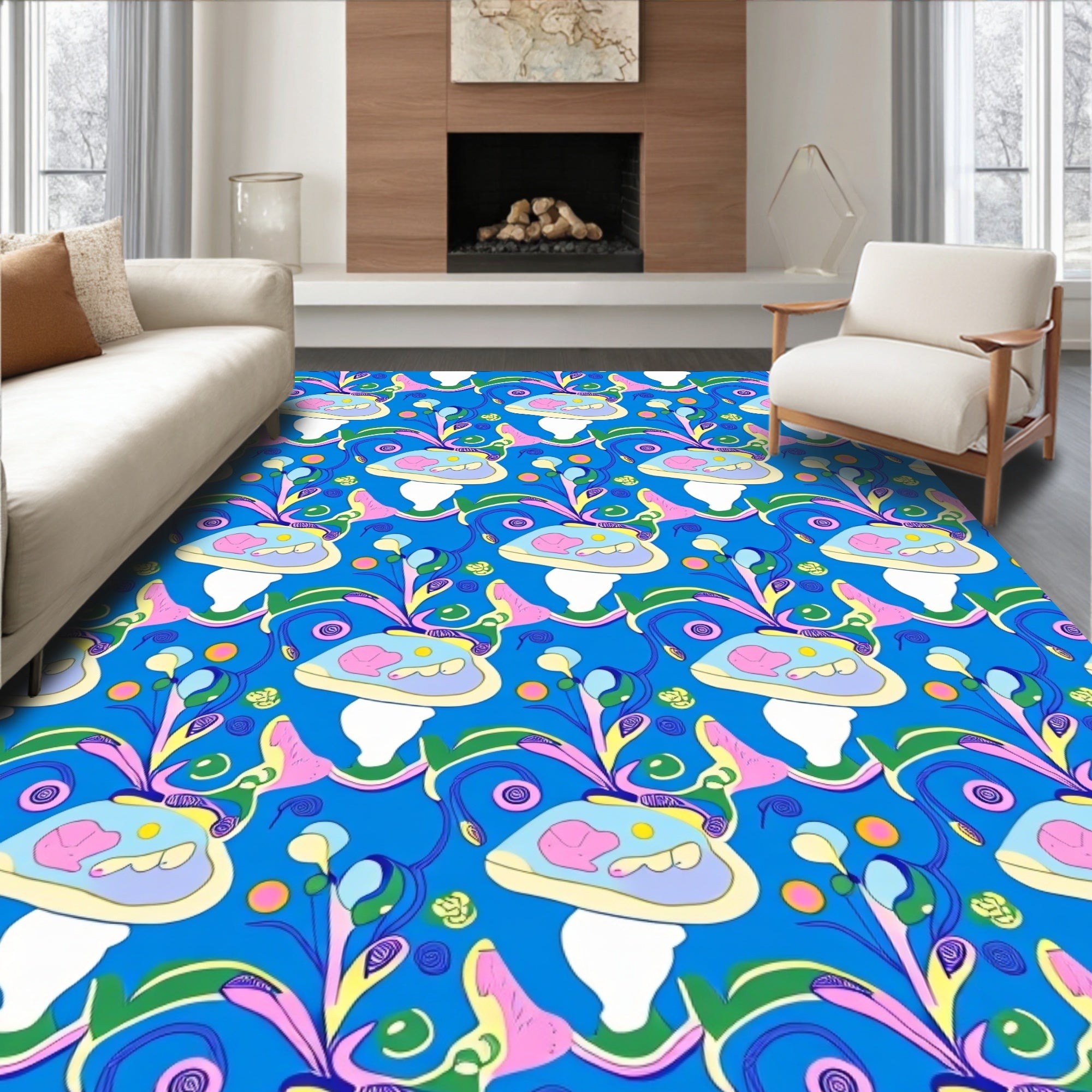 Playful Floral Swirl Pattern Rug