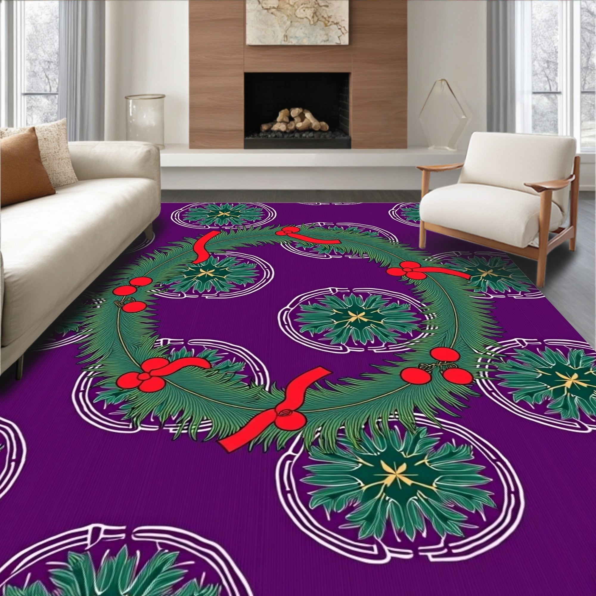 Festive Evergreen Wreath Design Rug