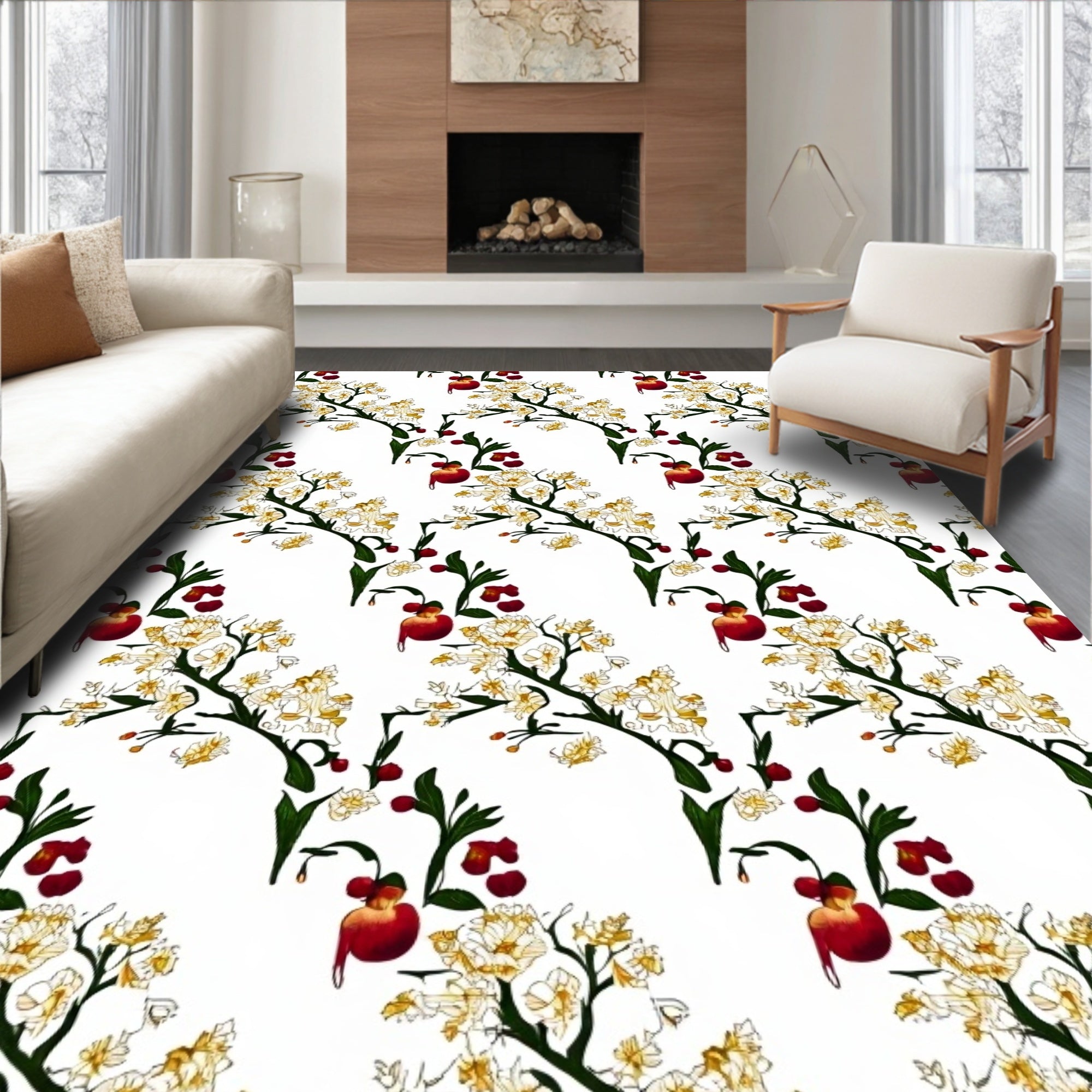 Floral Apple Tree Pattern Rug