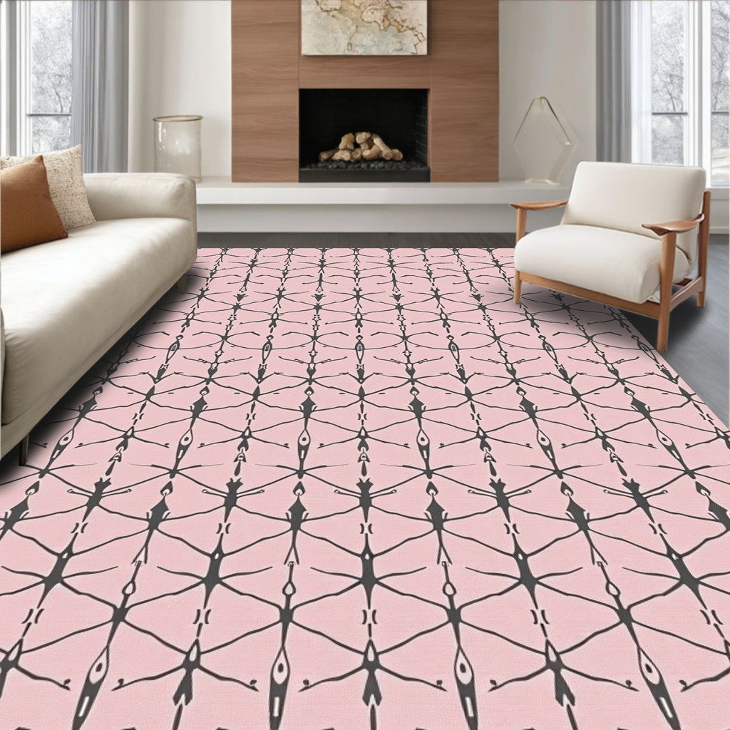 Pink with Stick Figure Art Rug