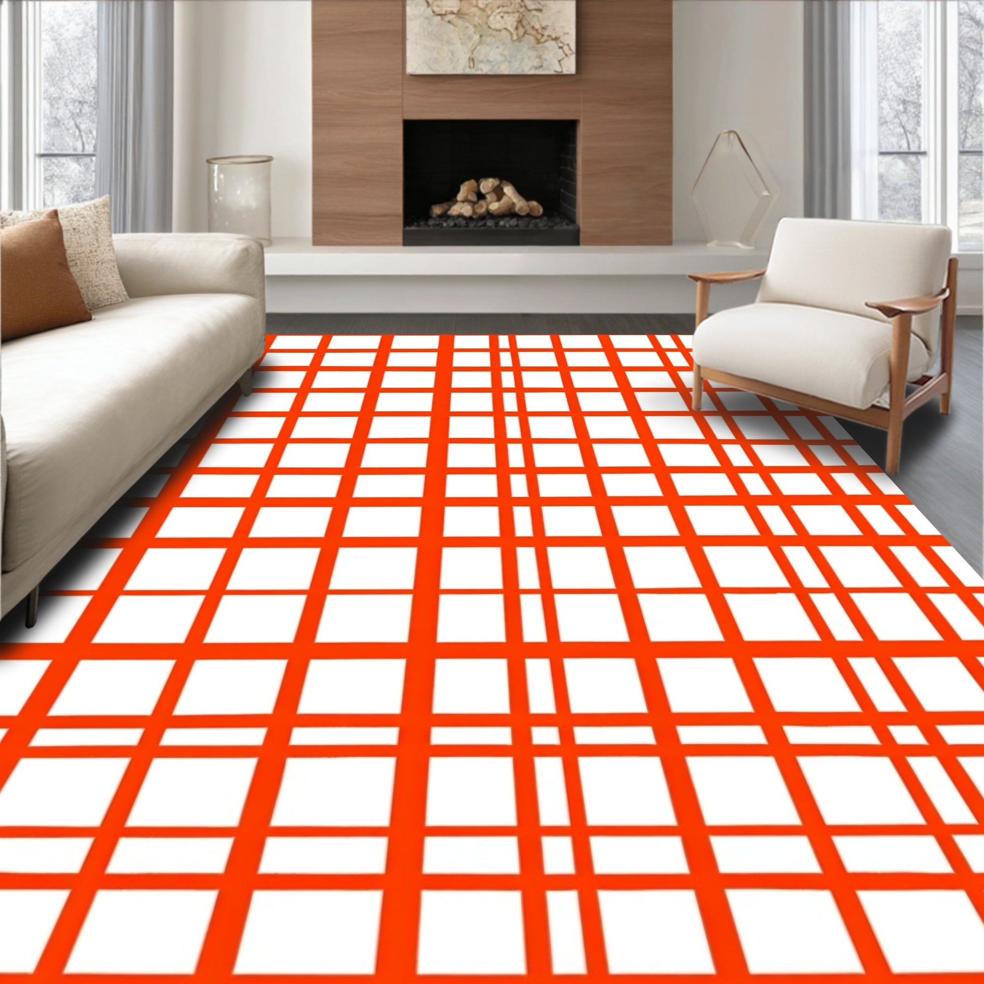 Bold Orange Grid Design Rug