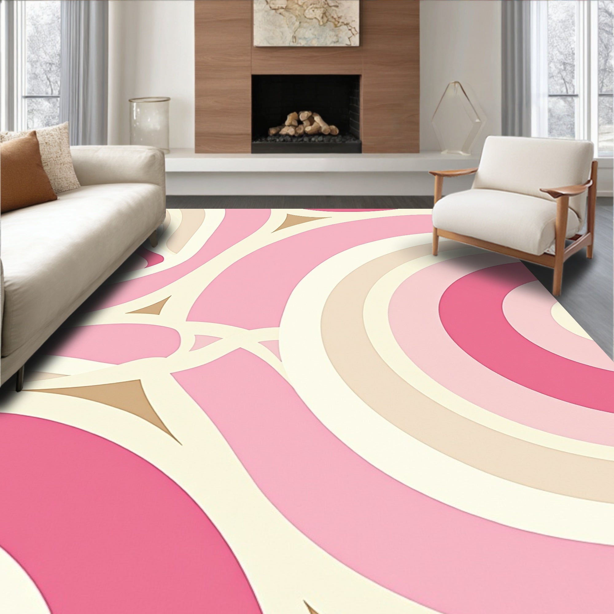Retro Pink Roundels Abstract Design Rug