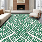 Geometric Green White Labyrinth Pattern Rug