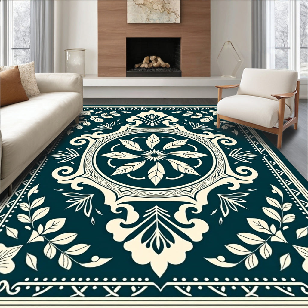 Vintage Floral Frame Mandala Design Rug