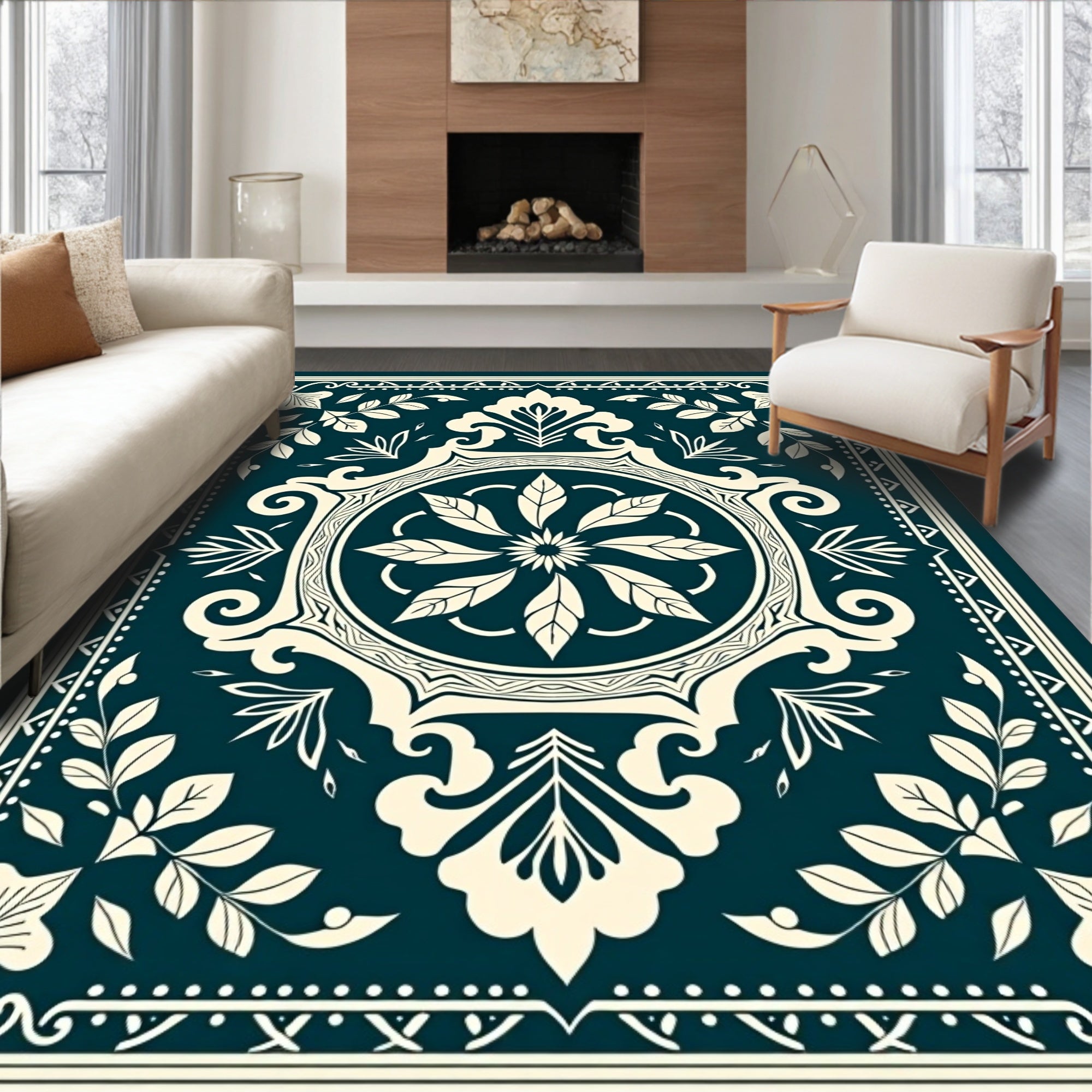 Vintage Floral Frame Mandala Design Rug