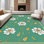 White Floral Vines On Teal Background Rug