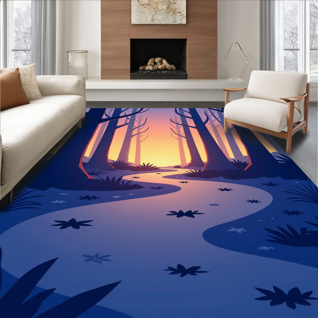 Forest Pathway Minimalist Sunset Design Rug