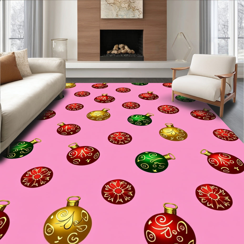 Festive Red Gold Green Ornament Pattern Rug