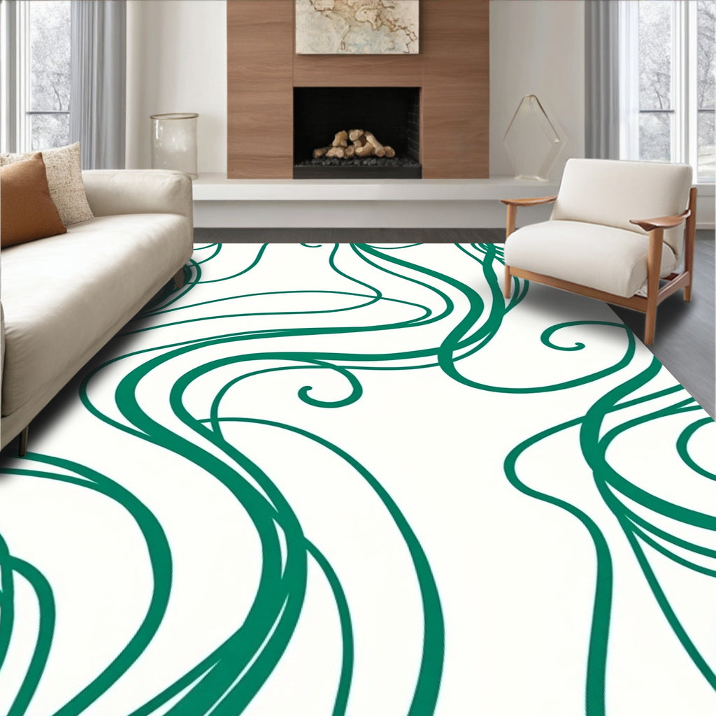 Emerald Swirl Abstract Modern Design Rug