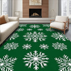 White Snowflakes On Green Background Rug