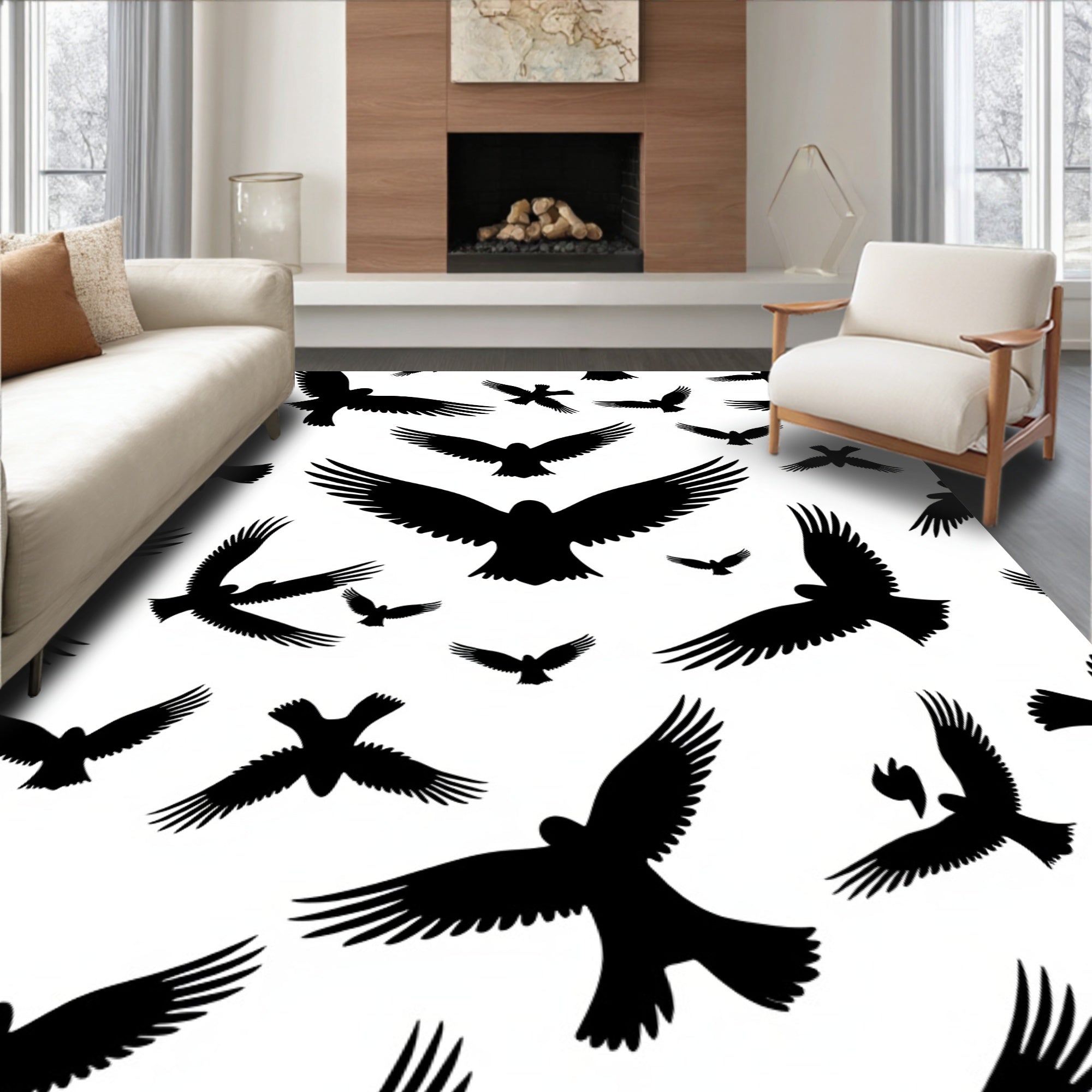 Silhouette Eagle Flock Pattern Rug
