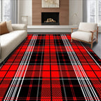 Classic Red Black Plaid Pattern Rug
