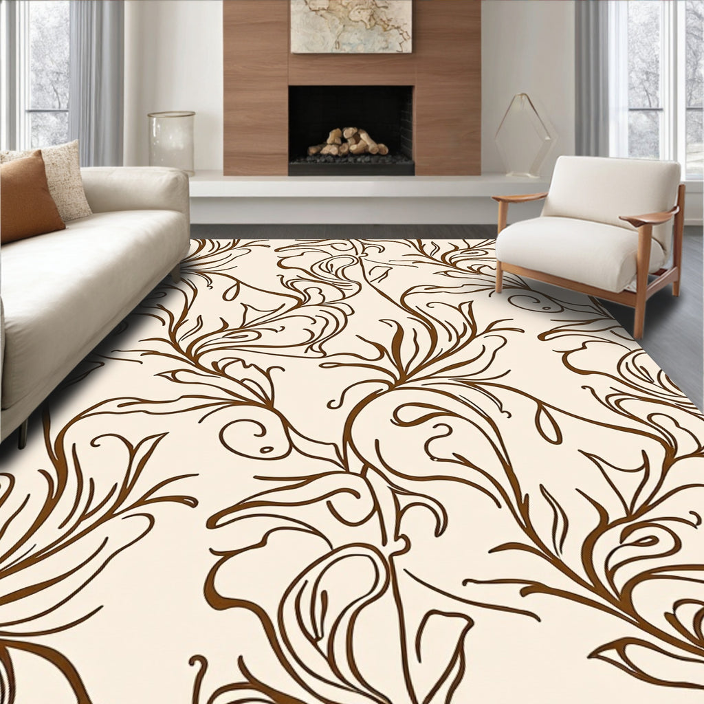 Elegant Brown Swirl Floral Pattern Rug
