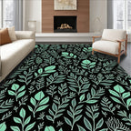 Elegant Mint Leaf Black Pattern Design Rug