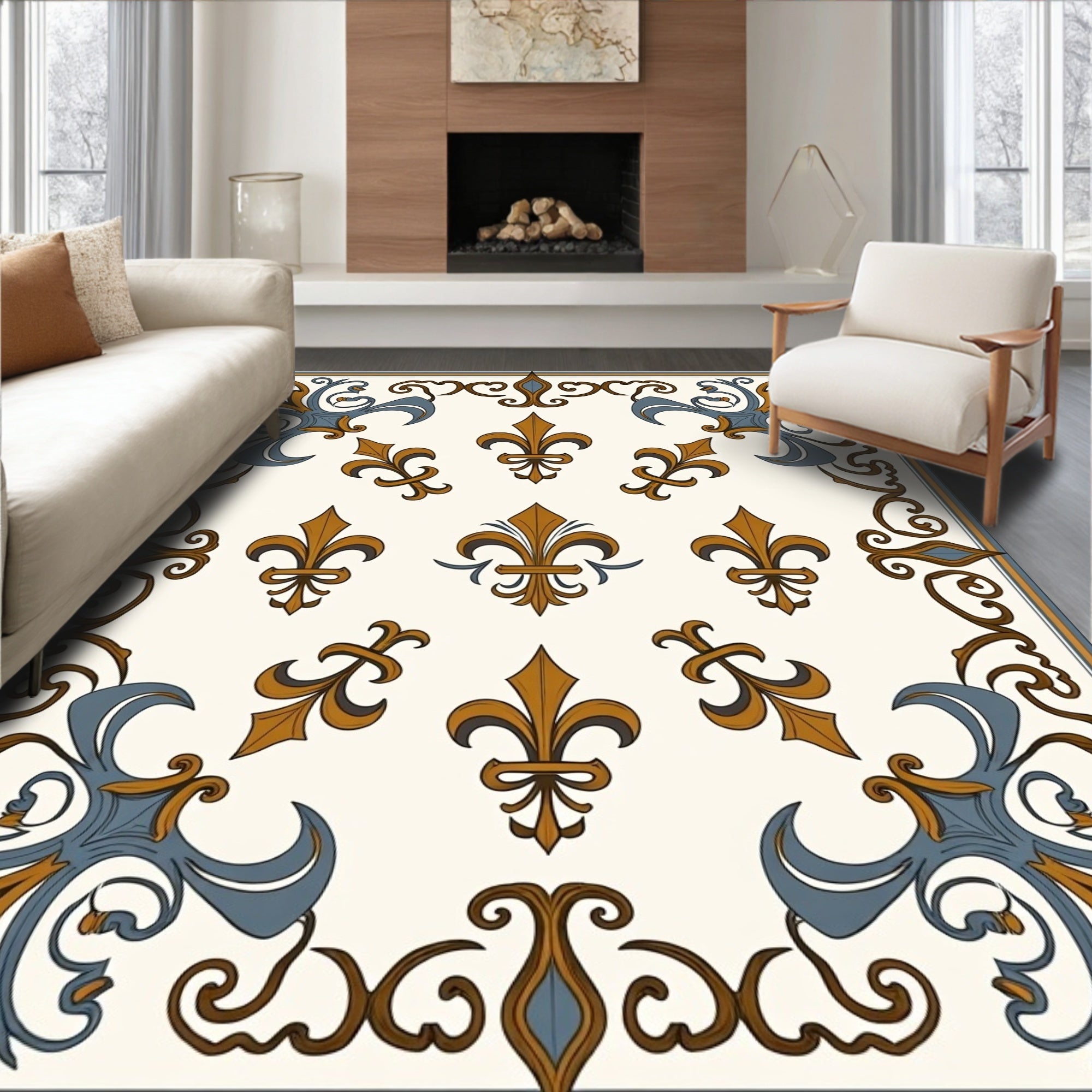 Regal Fleur De Lis Patterned Rug