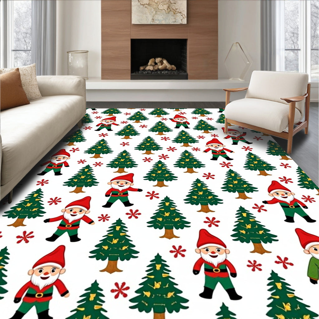 Festive Gnomes And Evergreen Trees Rug