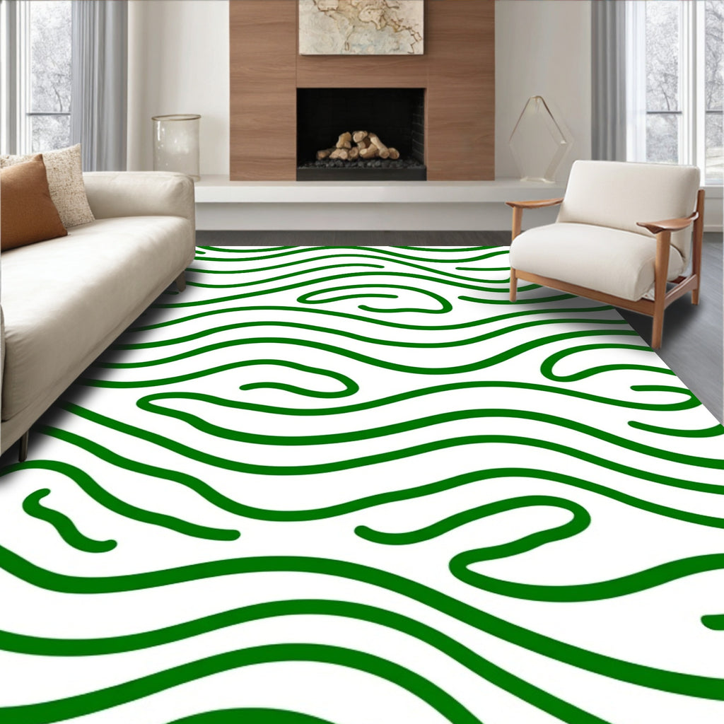 Bold Green Wavy Lines Pattern Rug