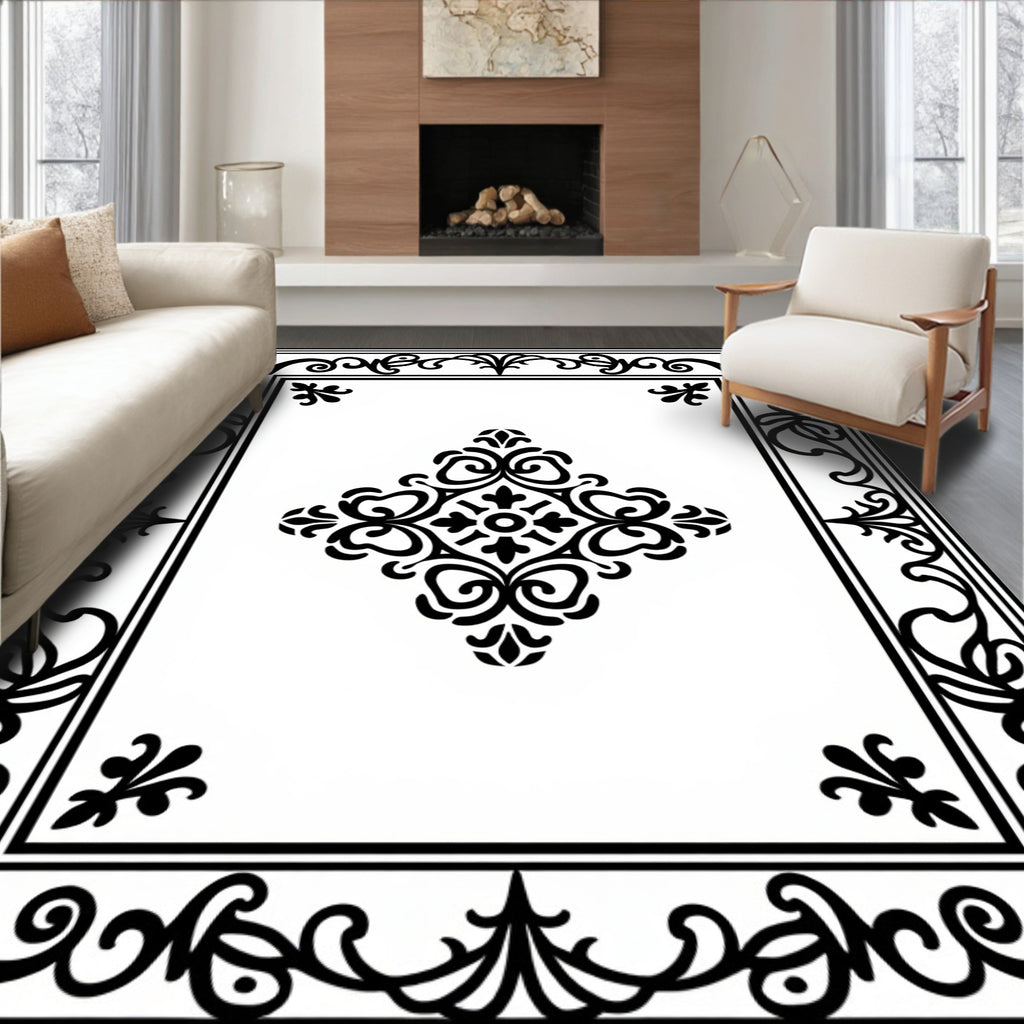 Classic Black Floral Medallion Design Rug