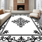 Classic Black Floral Medallion Design Rug
