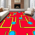 Red Yellow 8-Sided Blue Geometric Pattern Rug