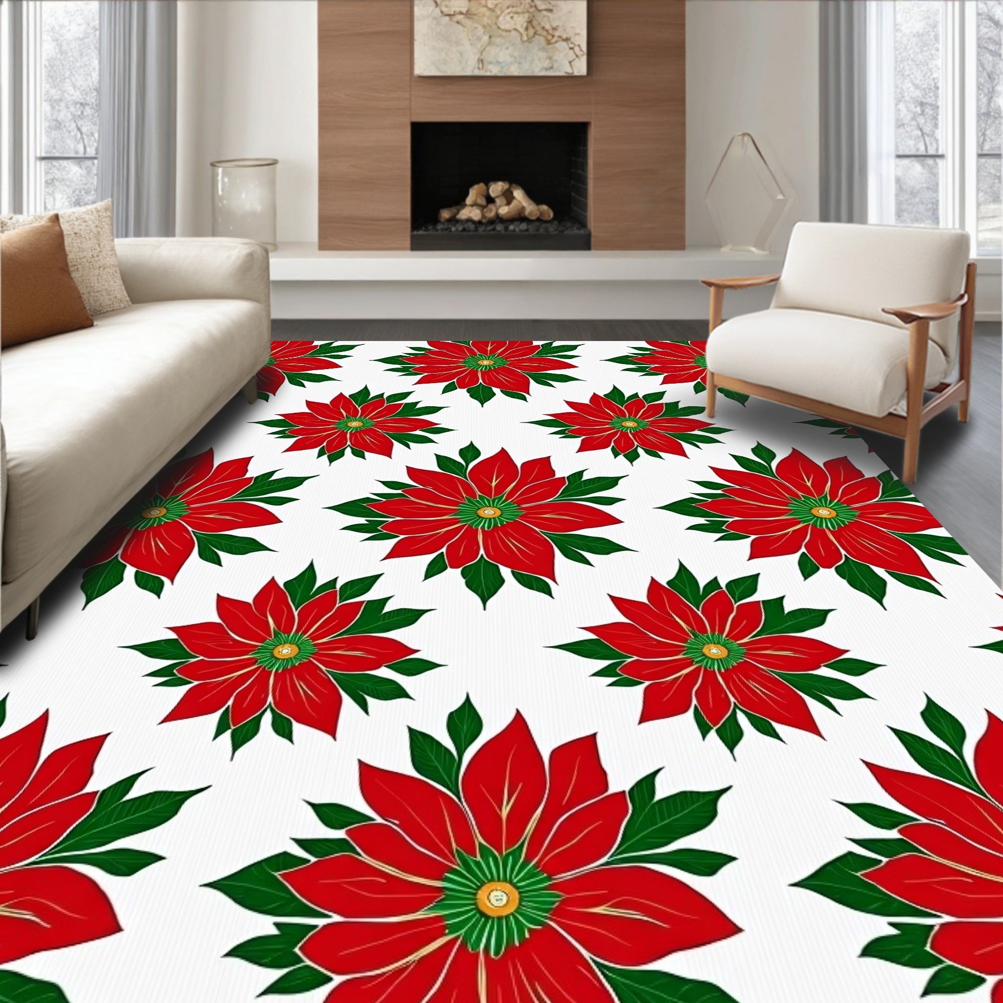 Crimson Bloom Botanical Pattern Rug