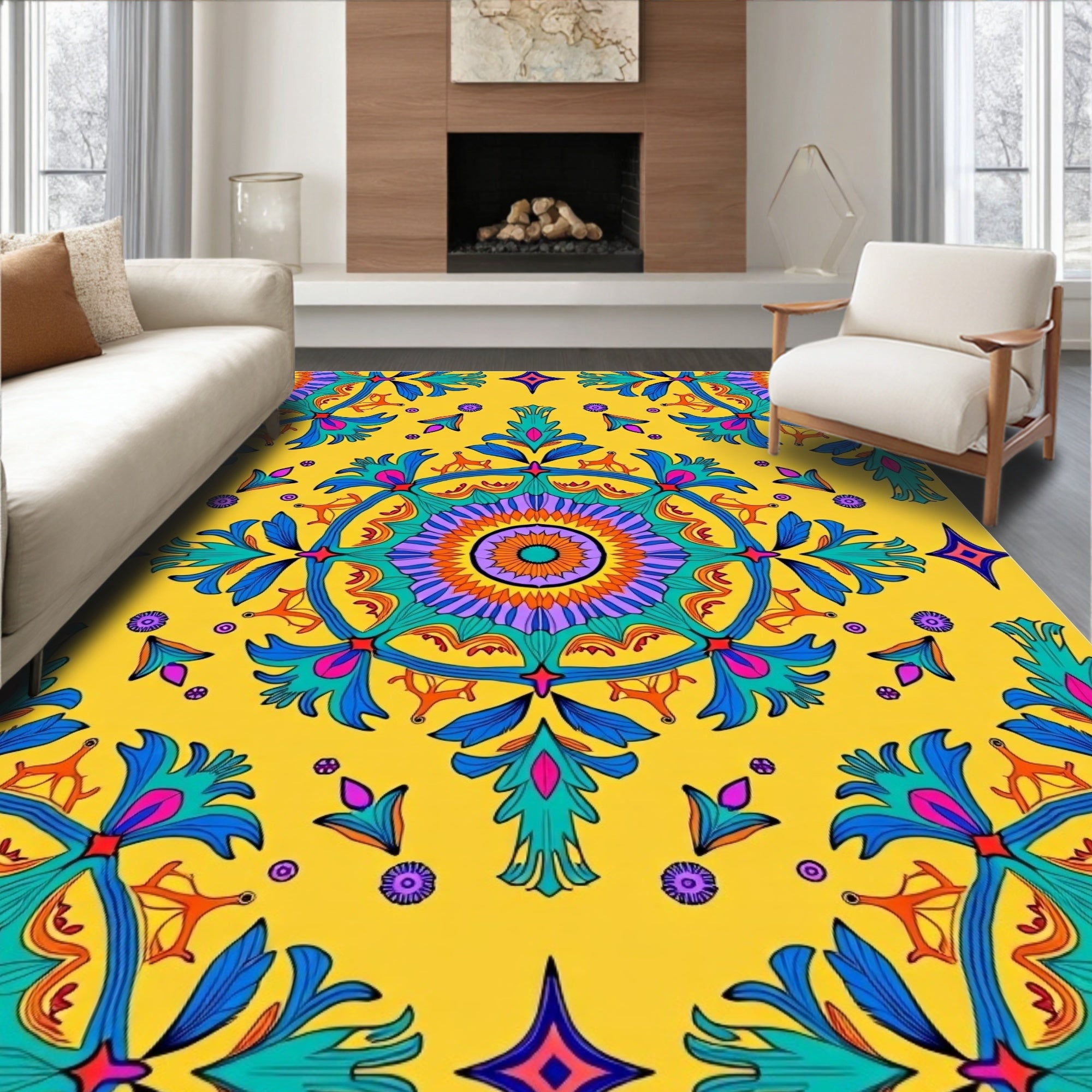 Vibrant Floral Medallion Pattern Rug