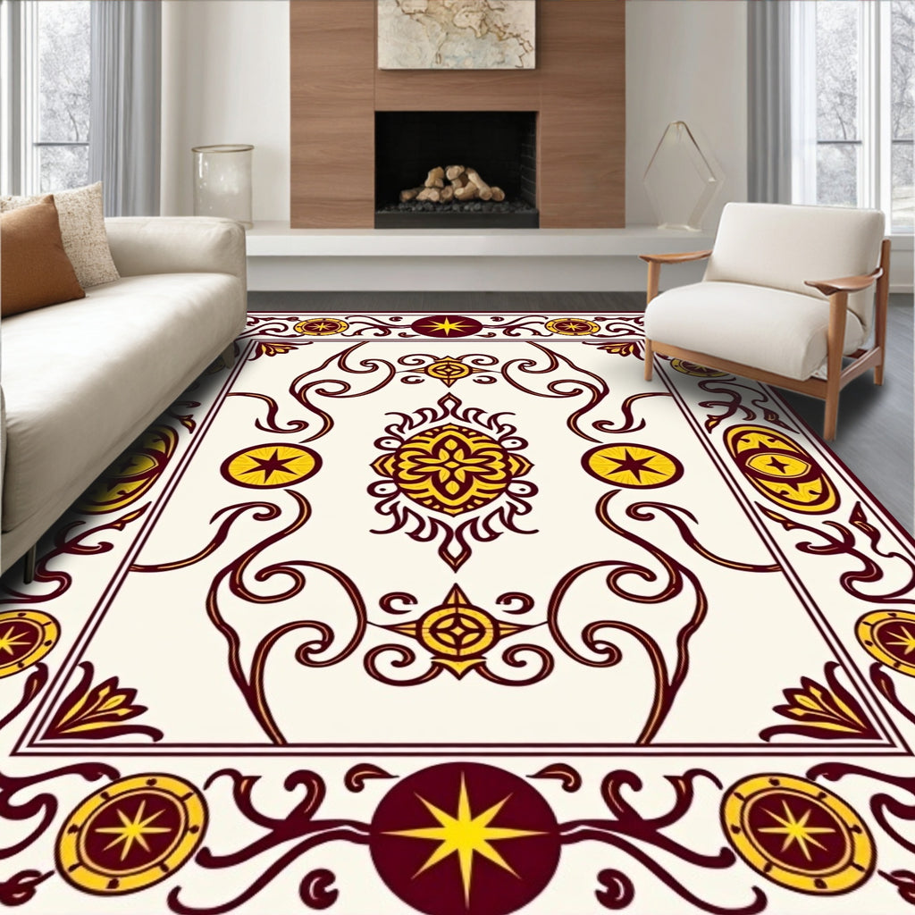 Ornate Scrollwork Star Medallion Pattern Rug