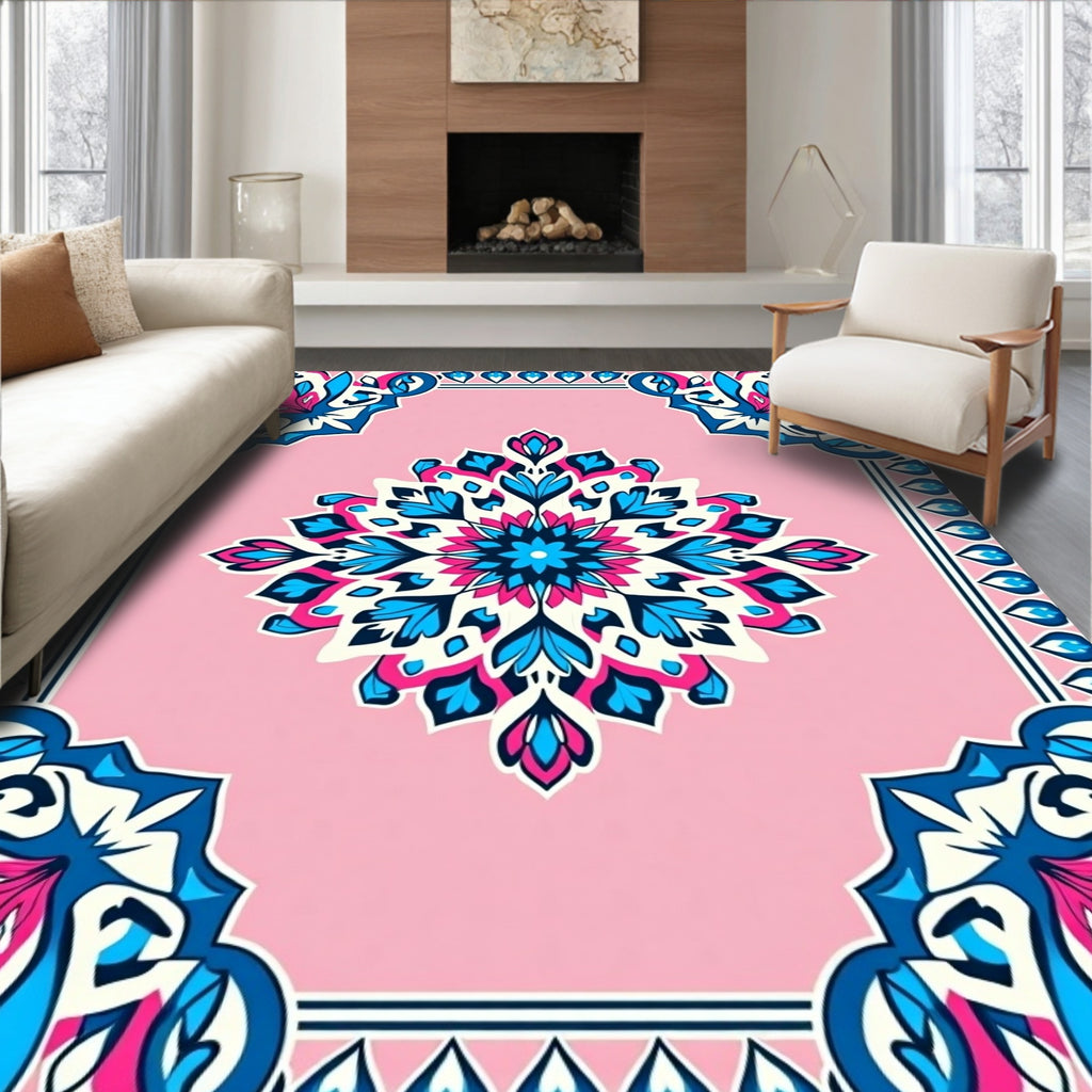 Vibrant Pink Floral Medallion Pattern Rug