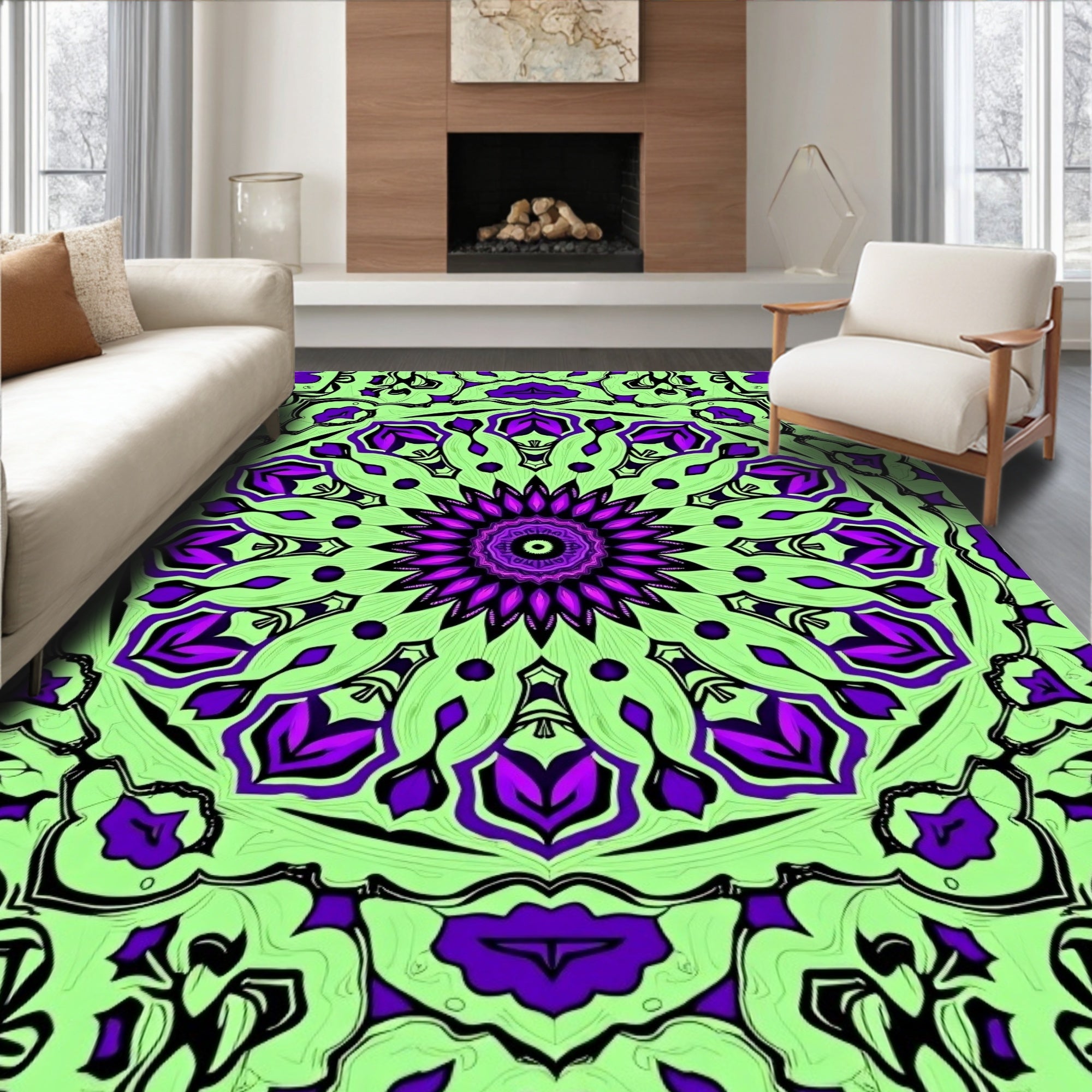 Intricate Symmetrical Mandala Pattern Rug