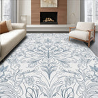Elaborate Blue Floral Scroll Design Rug