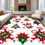 Whimsical Red Green Gnome Christmas Trees Rug