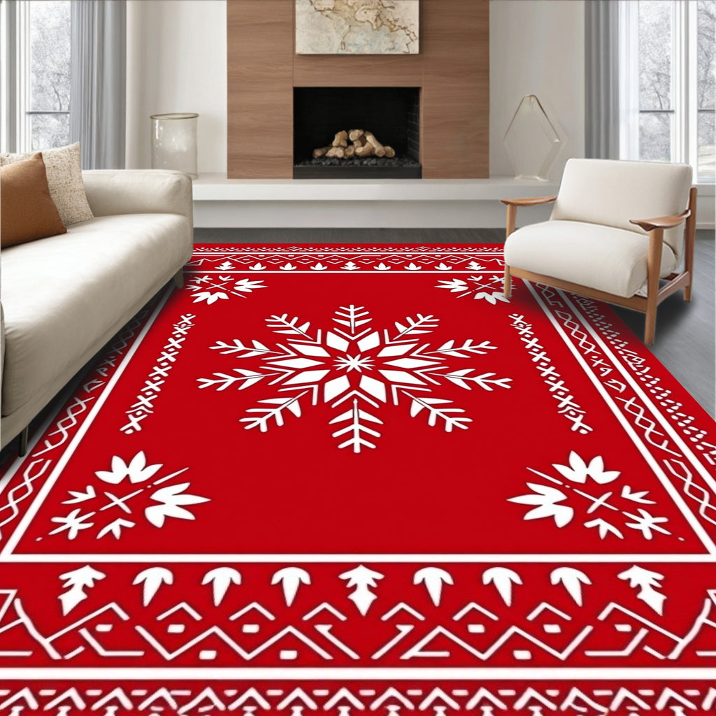 Bold White Snowflake Decorative Pattern Rug