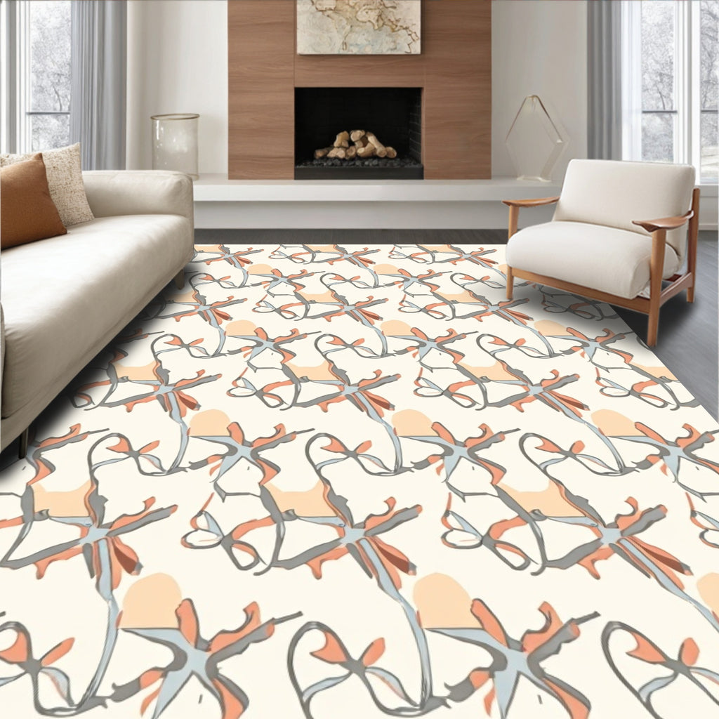 Abstract Organic Coral And Gray Design Rug