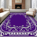 Elegant Purple White Floral Scroll Pattern Rug