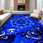 Deep Blue Abstract Swirls Mandala Rug