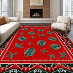 Bold Red Green Leaf Border Rug