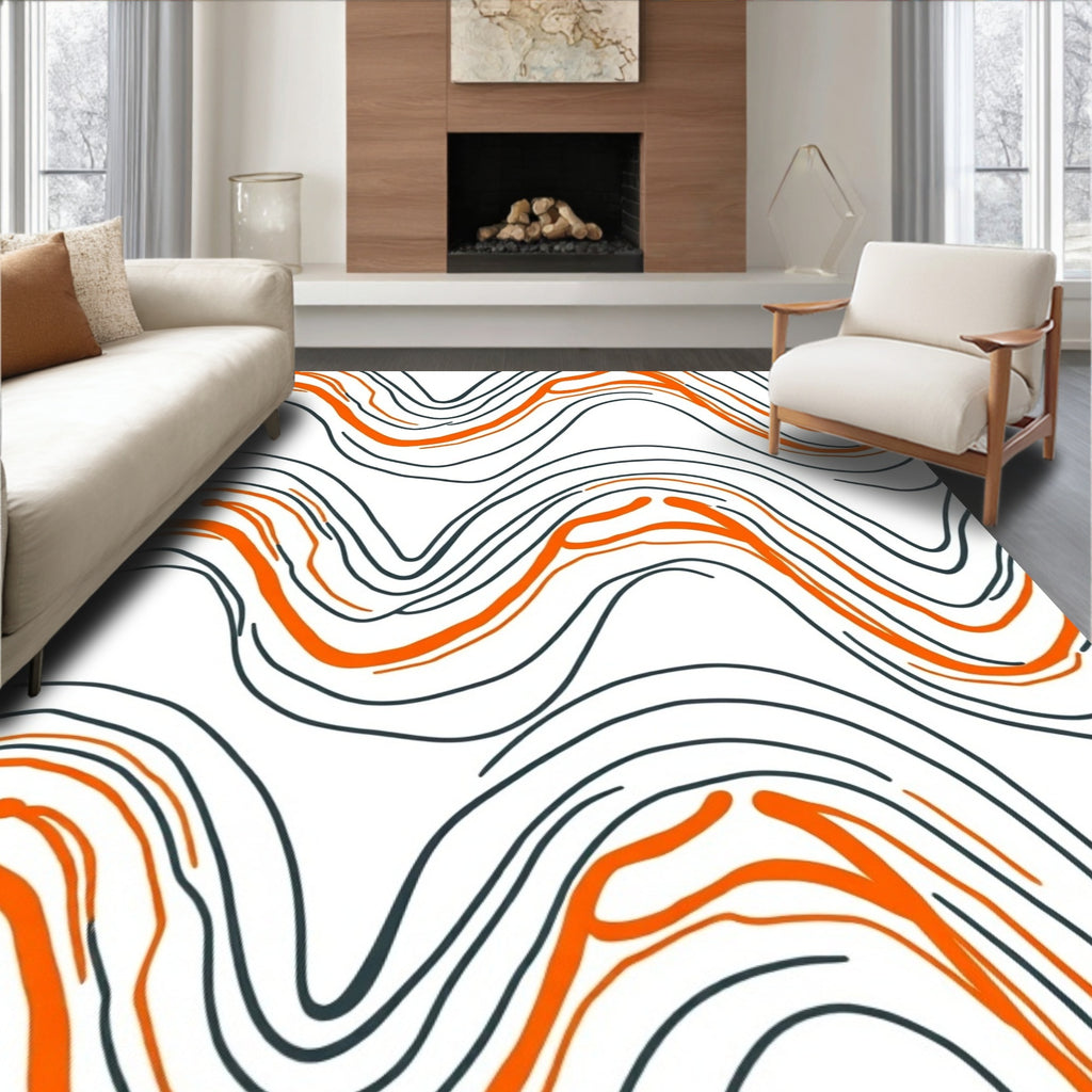 Organic Orange And Grey Wave Pattern Rug