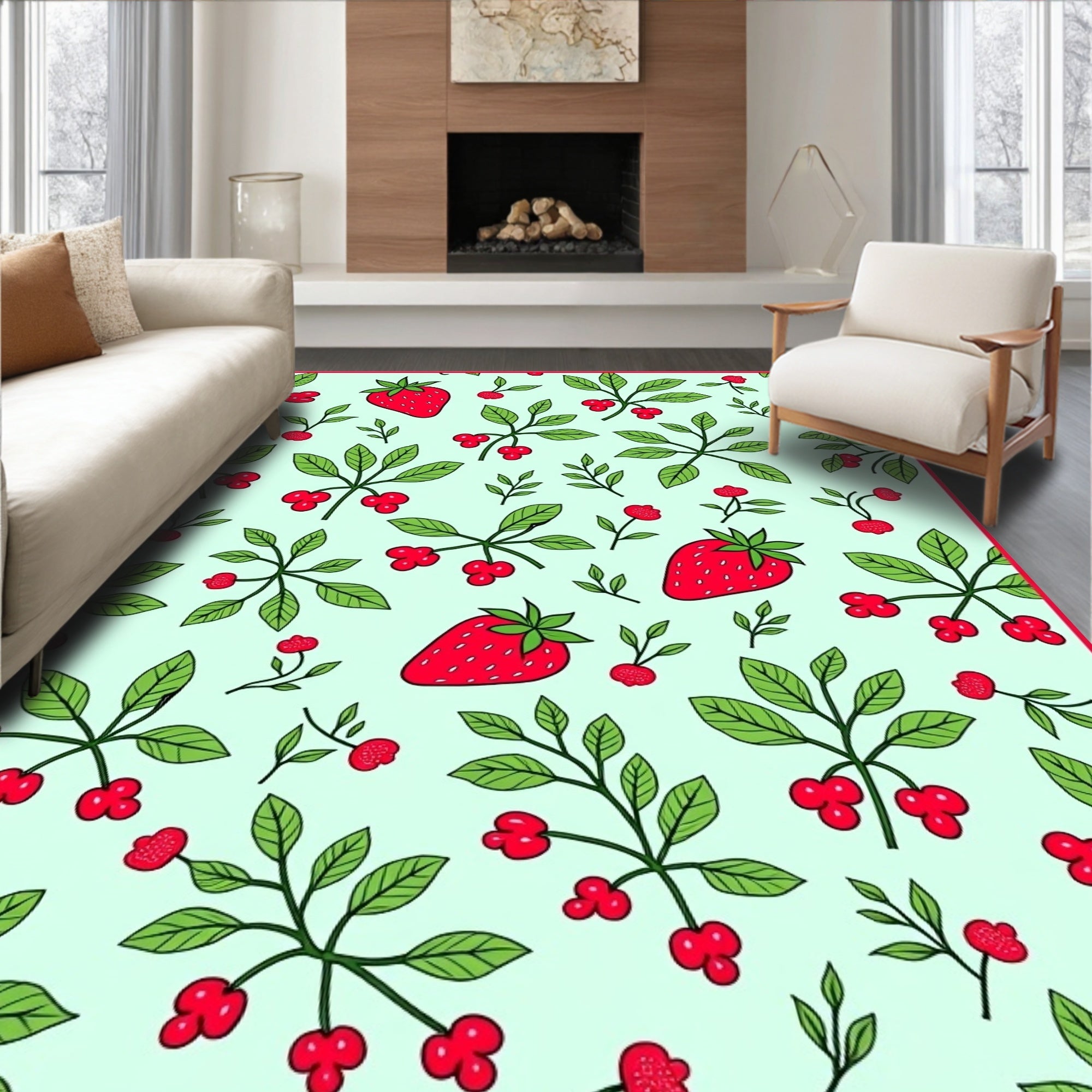 Whimsical Berry and Leaf Pattern Rug