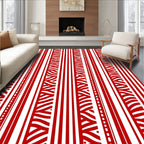Red White Vertical Stripe Abstract Rug